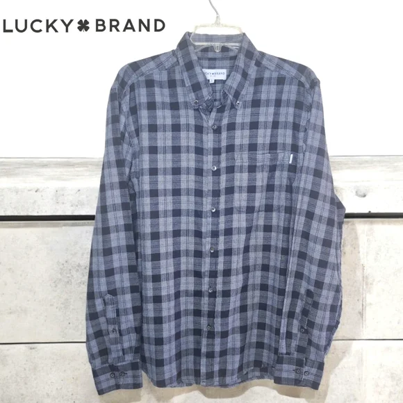 LUCKY BRAND Gray & Black Flannel - Large - Picture 1 of 5